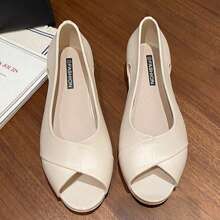 Sandalias de tacón abierto de unicolor versátiles y minimalistas de moda 2025, zapatos formales cómodos para mujer - Blanco - Ver 1