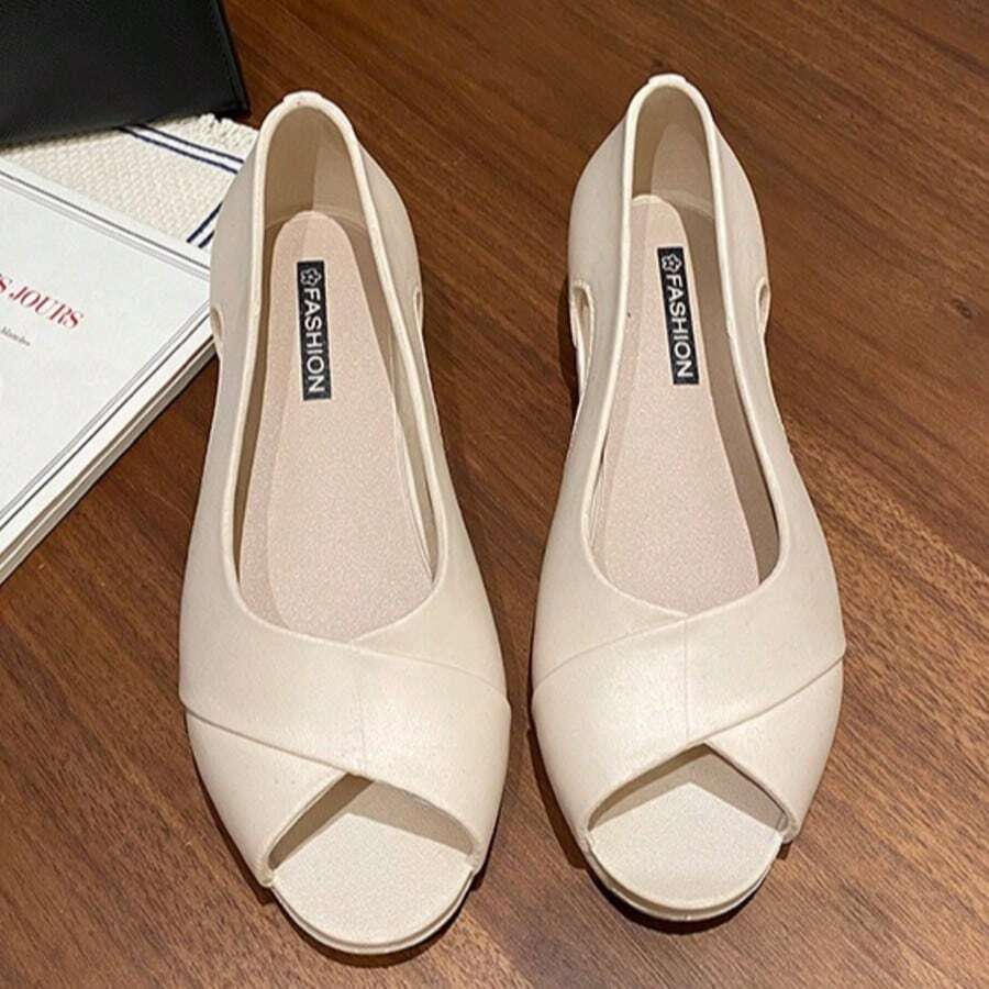 Sandalias de tacón abierto de unicolor versátiles y minimalistas de moda 2025, zapatos formales cómodos para mujer - Blanco - Ver 1