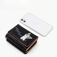1pc New Cute Cartoon Print Compact Folding Women Small Wallet, Fresh PU Trifold Coin Purse, Fashion Ladies Accessory