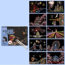 10 قطع/طقم بطاقات خدش فنية للمناظر الحضرية ، لوحات فنية للخدش للبالغين بألوان زاهية ، هدايا لحفلات، العودة إلى المدرسة ، لوازم المدرسة