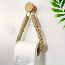 Suport pentru prosoape de hârtie din frânghie țesută 1 buc/2 buc, suport din lemn pentru role de hârtie igienică, organizator creativ de perete, accesoriu elegant și practic pentru baie, decor de baie fără găurire, decor de toamnă - Multicolor - Vizualizare 2