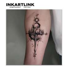 INKARTLINK 指南针草本汁临时纹身，纹身持续 15 天，半永久纹身，逼真的假纹身持续 1-2 周