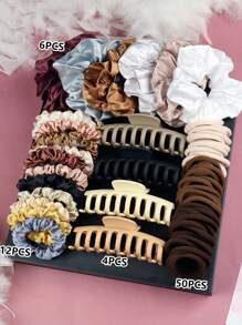 Brown Hair Accessories For Woman Set Seamless Ponytail Holders Variety Hair Clips Hair Scrunchies HairBands Scrunchy Hair Ties For Holiday Party