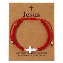 1PC/Casual Personalized/Minimalist Cross Pendant/Gold Bead, Colorful Bead Bracelet, Easter Limited Edition/Easter Card/Lucky Bracelet/Drawstring Design With Adjustable Length, Personalized Multifunctional Daily Accessory, Versatile, Gift For Family And Friends