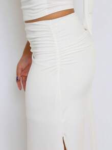 Eloá Long Skirt With Gathered Side Slit - 白色 - 查看 4