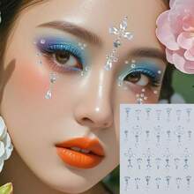 4 件装脸部宝石自粘脸部水钻可粘贴于头发宝石化妆贴纸脸部、眼睛、指甲贴纸珍珠星形水钻纹身适合女士、女孩（4 张） - 彩色 - 查看 8