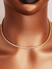 1pc Claw Chained Necklace With Single Row Cubic Zirconias, Copper Alloy Chain Inlaid With Synthetic Zirconia, Suitable For Women's Daily/Party Wear