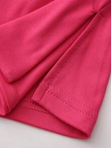 V Neck Plain Slit Crop Casual Ruched Halter Top - Hot Pink - View 8