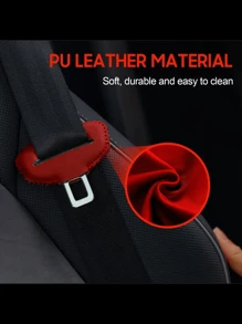 2pcs PU Leather Car Seat Belt Clip - Red Scratch-Proof Cover, Edged Stitching, Comfortable Vehicle Interior Accessories, Ensure And Durability, Car Seat Protection | Elegant Car Decor | PU Leather Clips, Seat Belt Covers - Multicolor - View 7