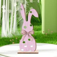 Decoraciones de mesa de Pascua, lindo letrero de madera de conejito con lazo, centros de mesa para fiestas en casa, bandeja escalonada de primavera. - Rosa - Ver 6