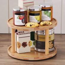 1Pc 2 Tier Slouchy Susan Organizer, Bamboo Rotating Spice Rack, Spice Holder For Inside Cabinet, Pantry, Kitchen, Countertop