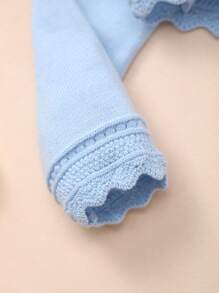Young Girl Casual Solid Color Knit Cardigan - Baby Blue - View 4