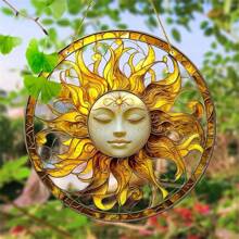 1 pieza, Impresión plana 2D, Atrapasol del dios sol dorado, Atrapasoles de jardín (20cm x 20cm), Decoración colgante de ventana de acrílico con vidrio teñido, Adecuado para decoración del hogar en cualquier temporada, club, escuelas, arte de pared, sala de estar, decoración de bodas, regalo de cumpleaños, regalo ideal