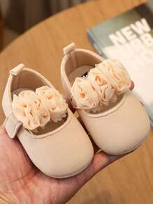 1 Pair Girl's Flower Decor Strap Casual & Comfortable Infant Toddler Shoes, Suitable For Spring/Autumn - Apricot - View 3