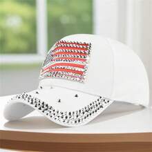 Patriotic Baseball Caps For Men Women Independence Day Flag Rhinestone Cap Sports Dad Hats Adjustable Trucker Hat - White - View 3