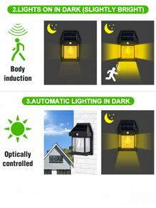 1/2 piezas Luz de pared solar con sensor impermeable, ángulo de visión de 120°, luz de pared solar, luz de pared LED con sensor de movimiento, carga automática desde el anochecer hasta el amanecer, encendido/apagado automático para jardín, camino, porche o valla exterior