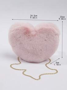 Pink Plush Heart Shaped Kids Crossbody Bag, Simple & Practical Multi-Functional Girls Furry Wallet, Ladies Soft Little Shoulder Bag Clutch Bag With Metal Chain, Perfect Funny Novelty & Prank Gifts, Autumn Wallet, Valentine's Day Gift