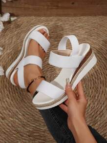Sommer Neue Komfortable Damenschuhe, Elastischer Schlupfschuh, Wasserfeste Plateau Lässig Kreuz-Riemen Damen Keil Plateau Sandalen mit dicker Sohle