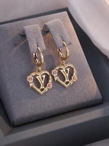 Tsnamer 1 对精美首字母环形耳环心形雕刻 26 个字母 A-Z 和花朵吊坠耳环适合女士女孩日常生日情人节珠宝礼物 - 耳環 - 查看 48