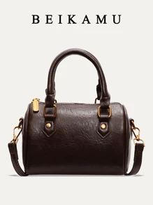 1pc BEIKAMU Solid Color Retro Style Handbag, Fashion Boston Bag For Work Commute, With Dual Handles & Zipper Closure Shoulder Bag - Multicolor - View 1