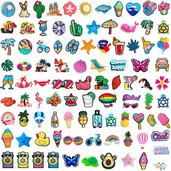 Random 10/25/30Pcs Summer Beach Hawaii Series Shoe Charms For Sandals, PVC Shoe Decoration Premium Quality Popular Charms Accessories Great Gift For Teens Men Women And Adults