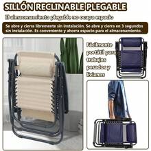 Set de 2 Silla Plegable Camastros Reclinable - Gravedad Cero Camastro Portátil, con Almohadia, Compartimento para Celular y Portavasos, para Camping, Playa, Alberca, Jardín, 176*110*67 CM (Azul) - Azul - Ver 3