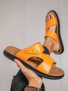 New Men's Comfortable Casual Slippers, Suitable For Indoor And Outdoor Wear, Beach Sandals For Summer - Khaki - View 3