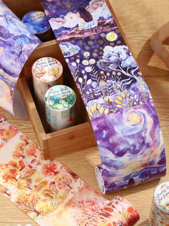 80mm*2M 季节性风景主题纸和纸胶带，风景系列，手撕，适用于日记本、计划本、DIY 装饰物、用品、可重复使用贴纸