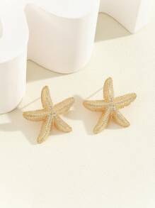 1 Pair Exaggerated Beach Style Starfish Earrings, Vintage Ocean Animal Fashion Eardrops, Suitable For Beach Holiday Wear - Yellow Gold - View 2