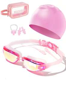 مجموعة نظارات سباحة للكبار 7 ألوان، مضادة للضباب والأشعة فوق البنفسجية نظارات سباحة مانعة للماء بميزة الرؤية الواضحة وكليب الأنف، تناسب الجنسين - متعدد الألوان - مشاهدة 11