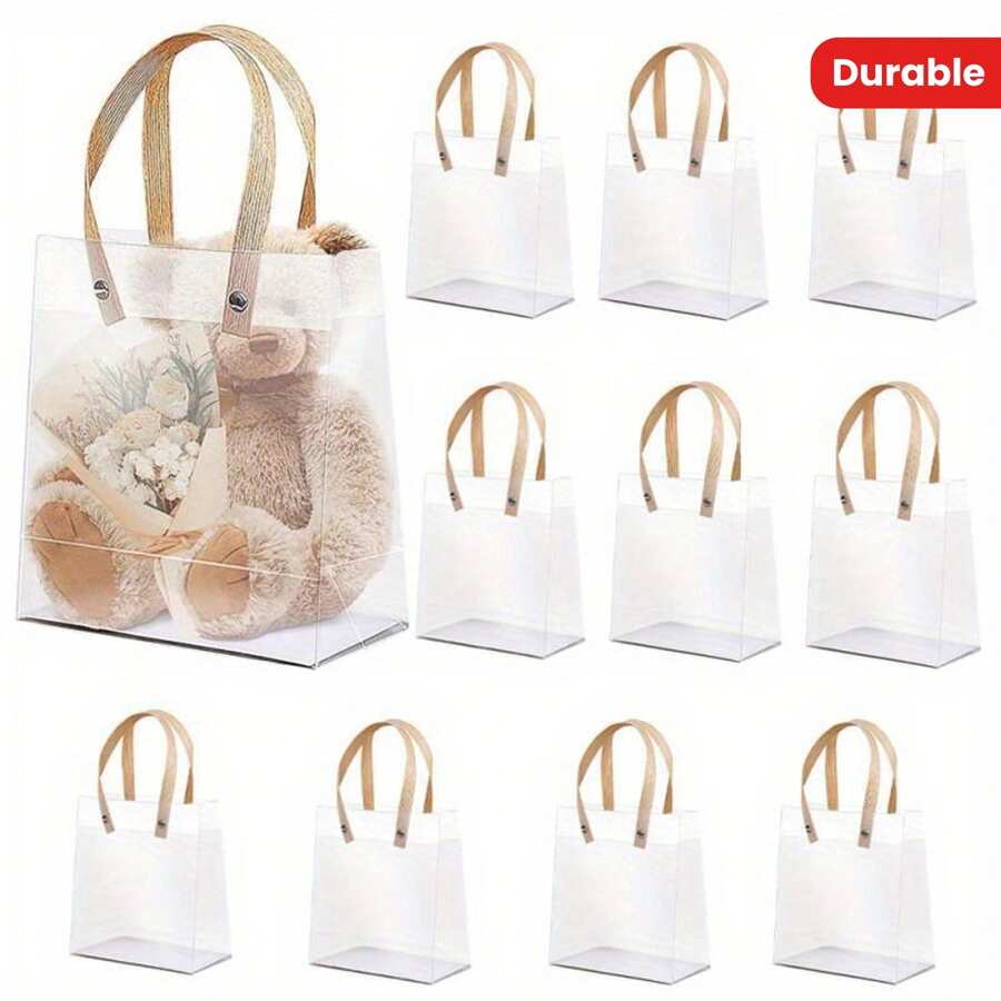 10/20pcs Festive Gift Bags With Handles - Durable Plastic, Perfect For Party Favors & Presents - Multicolor - View 1