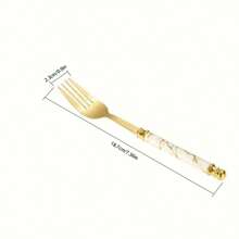 Conjunto de 24 piezas/4 piezas de cubiertos (cuchillo, tenedor, cuchara) de acero inoxidable con estampado de mármol, cubiertos de estilo occidental para filete, cuchara de postre - Dorado - Ver 6