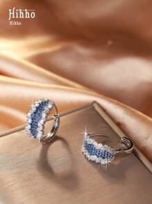 Hihho 1 par de brincos de argola geométricos incrustados com zircônia roxa e zircônia branca, acessório pessoal moderno e elegante, adequado para uso diário feminino, presente para festas e feriados