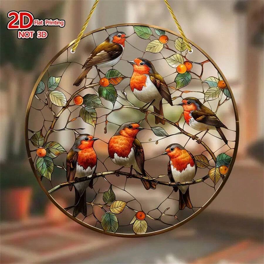 1pc, 8"X8" Vibrant Robin Suncatcher, Stained Plastic-Inspired Hanging Decor, Animal Theme Garden Window Ornament, Unique Housewarming Gift For Bird Lovers And Home Decor Enthusiasts - Multicolor - View 1