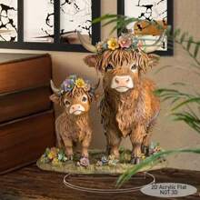 1 pièce Sculpture décorative en acrylique de vache des highlands de style bohème, décoration de bureau 2D plate, sans électricité, convient pour la maison, la chambre, la salle à manger, le bar, le café, le garage. Décoration intérieure intéressante, fournitures pour fête d'anniversaire et de mariage, accessoires pour les vacances, excellent pour la décoration de la pièce