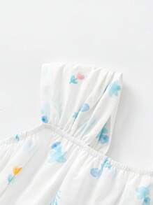 Balabala Girls' Sleeveless Summer Dress, Elegant & Breathable - White Green Tone - View 3