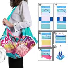 Housse de chaise de plage pliable pouvant être pliée en un sac à porter à l'épaule, avec des poches latérales pour ranger lunettes et téléphone. Convient pour les chaises de plage, serviettes, chaises de piscine et transats. Facile à transporter. Été, accessoires de voyage, vacances, décorations de salle de bain, essentiels de plage