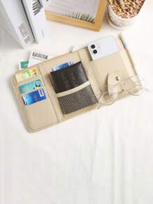 1 قطعة حامل متعدد الوظائف لمرآة الشمس في السيارة، حافظة وثائق جلدية، فتحات بطاقات، مشبك نظارات لديكور داخل السيارة