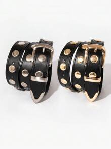 1 pieza Cinturón de mujer con hebilla de remache redonda de estilo punk dorado/plateado Y2K, accesorio versátil para uso diario, verano, escuela, otoño, Halloween - Multicolor - Ver 7