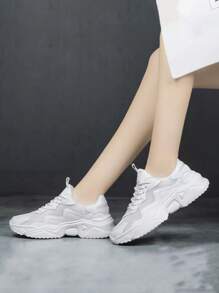 2025 Spring & Autumn New Casual Sports Shoes, Breathable Chunky Sneakers, Fashionable Soft Sole Running Shoes For Women - White - View 2