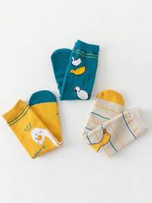 3 双女式彩色条纹问号和字母图案可爱、时尚、柔软、舒适的中筒袜，适合夏季日常穿着