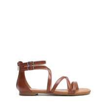 Women Gladiator Thong Sandals Summer Cross Strappy Flat Sandals With Back Zipper Casual Fashion Beach Dress Fisherman Shoes - 棕色 - 查看 3