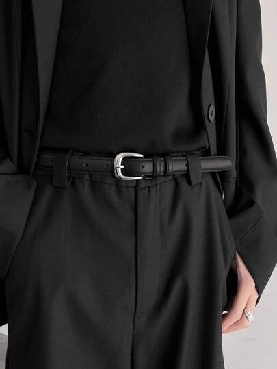 1pc Unisex Casual Slim Leather Belt With Buckle Decoration,Suitable For Daily Wear, Casual Outfit, Outdoor, Travel, Graduation, Birthday, Or Other Occasions