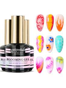 GELPOLISH 3瓶18毫升绽放凝胶指甲油，透明UV LED绽放凝胶，可打造大理石、天然石材、水彩花卉印花效果，可卸除凝胶指甲，DIY美甲设计，美甲艺术礼品 - 無色 - 查看 1