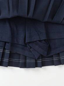 Balabala Girls' Pleated Skirt, Preppy Summer Style - Dark Blue - View 4