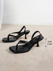 法式女式高跟凉鞋，夏季新款系带细高跟凉鞋，踝带，小猫跟人字拖 - 黑色 - 查看 5