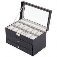YUNRUX 25 Slots Watch Box With Glass Lid Jewelry Case Sunglasses Organizer Box - Black - View 6