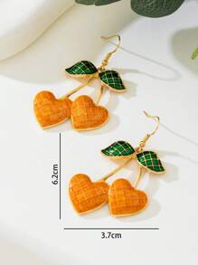 1 Par de Pendientes con Colgante en Forma de Cereza y Corazón de Gota de Aceite, Estilo Dulce y Lindo para Mujer