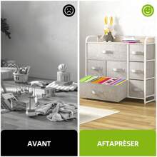 Commode, 7 Tiroirs En Tissu Commode Chambre Meuble De Rangement,Cadre En Métal,Style Moderne,Pour Chambre à Coucher, Salon,Gris Profond - 淺灰色 - 查看 3