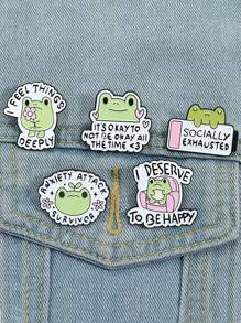 5pcs Green Frog Enamel Needle Cartoon Cute Animal Badge Accessories, Bags, Clothes, Jewelry Accessories, Daily Gifts For Friends - Green - View 1